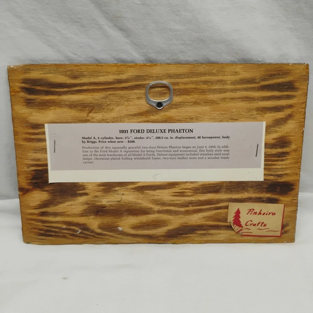 Vtg Pinheiro Crafts 1931 Ford Deluxe Phaeton Car Wooden Wall Hanging Sign Plaque